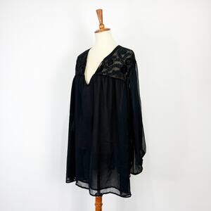 Torrid black embroidered sheer chiffon top balloon sleeves plus size 5